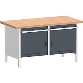 Bott Kastenwerkbank, Rotbuchenholz Arbeitsplatte, B 1500 x T 750 x H 840 mm, anthrazitgrau/lichtgrau