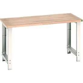 Bott Werkbank cubio, manuell höhenverstellbar, Buche-Multiplexplatte, B 1500 x T 750 x H 740?1140 mm, bis 800 kg, lichtgrau/enzianblau