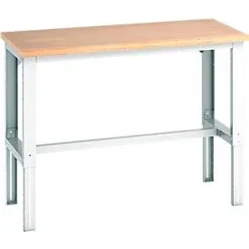 Bott Werkbank cubio, manuell höhenverstellbar, Buche-Multiplexplatte, B 1500 x T 750 x H 740?1140 mm, bis 800 kg, lichtgrau RAL 7035