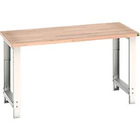Bott Werkbank cubio, manuell höhenverstellbar, Rotbuche-Arbeitsplatte, B 1500 x T 750 x H 740?1140 mm, bis 800 kg, Stahl, lichtgrau