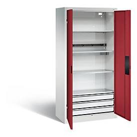 C+P Akkuladeschrank Basic mit Vollblechtüren, H 1950 x B 930 x T 500 mm, Lichtgrau/Rubinrot