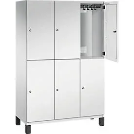 C+P Doppelstöckiger Spind Cambio, 3 Abteile, 6 Fächer, auf Füssen, B 1200 x T 525 x H 1980 mm, lichtgrau