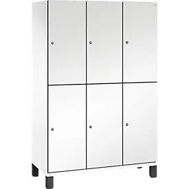 C+P Doppelstöckiger Spind Cambio, 3 Abteile, 6 Fächer, auf Füssen, B 1200 x T 525 x H 1980 mm, verkehrsweiss/weiss