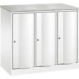 C+P Garderobenschrank Resisto, 3 Abteile, 3 Fächer, B 1148 x T 540 x H 1077 mm, Verkehrsweiss