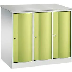 C+P Garderobenschrank Resisto, 3 Abteile, 3 Fächer, B 1148 x T 640 x H 1077 mm, Lichtgrau/Clowngrün