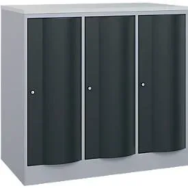 C+P Garderobenschrank Resisto, 3 Abteile, 3 Fächer, B 1148 x T 640 x H 1077 mm, Weissalu/Anthrazitgrau