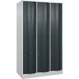 C+P Garderobenspind Resisto, 3 Abteile, 6 Fächer, B 1148 x T 640 x H 1950 mm, Lichtgrau/Anthrazitgrau