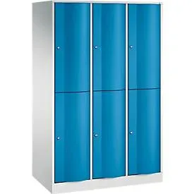 C+P Garderobenspind Resisto, 3 Abteile, 6 Fächer, B 1148 x T 640 x H 1950 mm, Lichtgrau/Lichtblau
