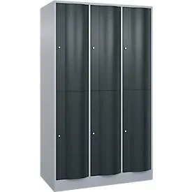 C+P Garderobenspind Resisto, 3 Abteile, 6 Fächer, B 1148 x T 640 x H 1950 mm, Weissalu/Anthrazitgrau
