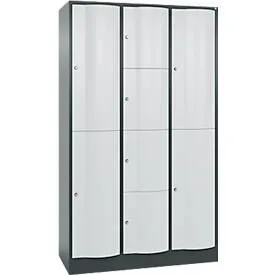C+P Kombi-Schliessfachschrank Resisto, 3 Abteile, 8 Fächer, B 1148 x T 540 x H 1950 mm, Anthrazitgrau/Lichtgrau
