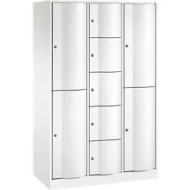 C+P Kombi-Schliessfachschrank Resisto, 3 Abteile, 9 Fächer, B 1148 x T 540 x H 1950 mm, Verkehrsweiss