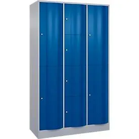 C+P Kombi-Schliessfachschrank Resisto, 3 Abteile, 9 Fächer, B 1148 x T 540 x H 1950 mm, Weissalu/Enzianblau