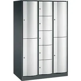 C+P Kombi-Schliessfachschrank Resisto, 3 Abteile, 9 Fächer, B 1148 x T 640 x H 1950 mm, Anthrazitgrau/Lichtgrau