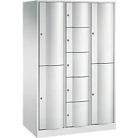 C+P Kombi-Schliessfachschrank Resisto, 3 Abteile, 9 Fächer, B 1148 x T 640 x H 1950 mm, Lichtgrau