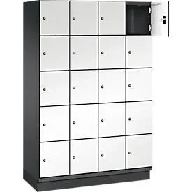 C+P Schliessfachschrank Cambio, 4 Abteile, 20 Fächer, mit Sockel, B 1200 x T 525 x H 1980 mm, schwarzgrau/weiss