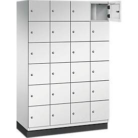 C+P Schliessfachschrank Cambio, 4 Abteile, 24 Fächer, mit Sockel, B 1200 x T 525 x H 1980 mm, lichtgrau