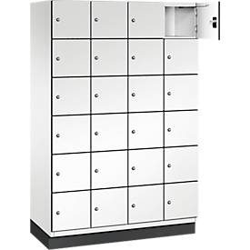 C+P Schliessfachschrank Cambio, 4 Abteile, 24 Fächer, mit Sockel, B 1200 x T 525 x H 1980 mm, verkehrsweiss/weiss
