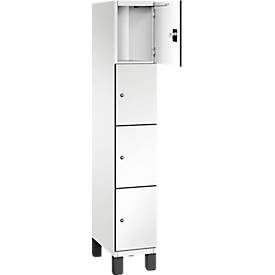 C+P Schliessfachschrank Cambio, 1 Abteil, 4 Fächer, auf Füssen, B 300 x T 525 x H 1980 mm, verkehrsweiss/weiss