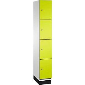 C+P Schliessfachschrank Cambio, 1 Abteil, 4 Fächer, mit Sockel, B 300 x T 525 x H 1980 mm, lichtgrau/clowngrün