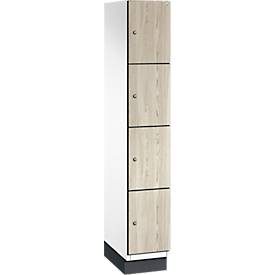 C+P Schliessfachschrank Cambio, 1 Abteil, 4 Fächer, mit Sockel, B 300 x T 525 x H 1980 mm, verkehrsweiss/Sen Esche-Dekor