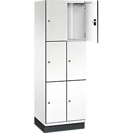 3er-Schließfachschrank Cambio, 2 Abteile, reinweiß / weiß, HPL-Tür, B 600 mm, 6 Fächer C+P
