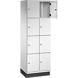C+P Schliessfachschrank Cambio, 2 Abteile, 8 Fächer, mit Sockel, B 600 x T 525 x H 1980 mm, lichtgrau