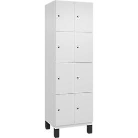C+P Schliessfachschrank Cambio, 2 Abteile, 8 Fächer, auf Füssen, B 600 x T 525 x H 1980 mm, verkehrsweiss