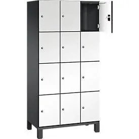 C+P Schliessfachschrank Cambio, 3 Abteile, 12 Fächer, auf Füssen, B 900 x T 525 x H 1980 mm, schwarzgrau/weiss
