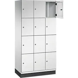 C+P Schliessfachschrank Cambio, 3 Abteile, 12 Fächer, mit Sockel, B 900 x T 525 x H 1980 mm, lichtgrau