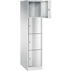 C+P Schliessfachschrank Resisto, 1 Abteil, 4 Fächer, B 396 x T 640 x H 1950 mm, Lichtgrau/Lichtblau