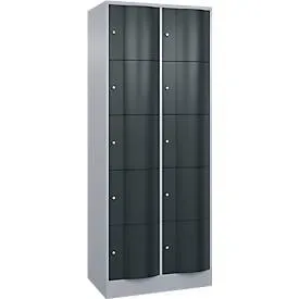 C+P Schliessfachschrank Resisto, 2 Abteile, 10 Fächer, B 772 x T 540 x H 1950 mm, Weissalu/Anthrazitgrau