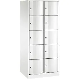 C+P Schliessfachschrank Resisto, 2 Abteile, 10 Fächer, B 772 x T 640 x H 1950 mm, Verkehrsweiss