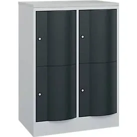 C+P Schliessfachschrank Resisto, 2 Abteile, 4 Fächer, B 772 x T 540 x H 1077 mm, Lichtgrau/Anthrazitgrau
