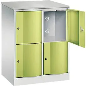C+P Schliessfachschrank Resisto, 2 Abteile, 4 Fächer, B 772 x T 540 x H 1077 mm, Lichtgrau/Clowngrün