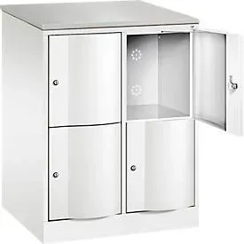 C+P Schliessfachschrank Resisto, 2 Abteile, 4 Fächer, B 772 x T 640 x H 1077 mm, Verkehrsweiss
