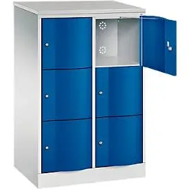 C+P Schliessfachschrank Resisto, 2 Abteile, 6 Fächer, B 772 x T 540 x H 1255 mm, Lichtgrau/Clowngrün