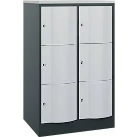 C+P Schliessfachschrank Resisto, 2 Abteile, 6 Fächer, B 772 x T 640 x H 1255 mm, Lichtgrau/Anthrazitgrau