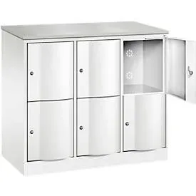 C+P Schliessfachschrank Resisto, 3 Abteile, 6 Fächer, B 1148 x T 540 x H 1077 mm, Verkehrsweiss