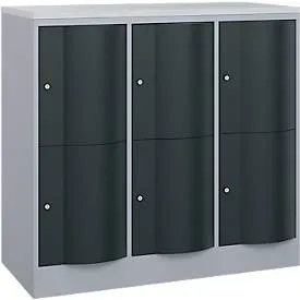 C+P Schliessfachschrank Resisto, 3 Abteile, 6 Fächer, B 1148 x T 540 x H 1077 mm, Weissalu/Anthrazitgrau