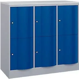 C+P Schliessfachschrank Resisto, 3 Abteile, 6 Fächer, B 1148 x T 540 x H 1077 mm, Weissalu/Enzianblau