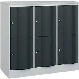 C+P Schliessfachschrank Resisto, 3 Abteile, 6 Fächer, B 1148 x T 540 x H 1077 mm, Lichtgrau/Anthrazitgrau