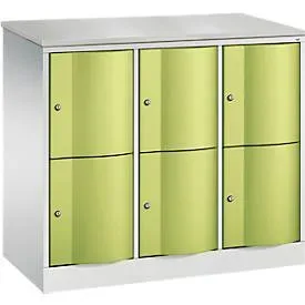 C+P Schliessfachschrank Resisto, 3 Abteile, 6 Fächer, B 1148 x T 540 x H 1077 mm, Lichtgrau/Rubinrot