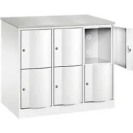 C+P Schliessfachschrank Resisto, 3 Abteile, 6 Fächer, B 1148 x T 640 x H 1077 mm, Verkehrsweiss