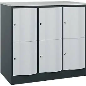 C+P Schliessfachschrank Resisto, 3 Abteile, 6 Fächer, B 1148 x T 640 x H 1077 mm, Anthrazitgrau/Lichtgrau