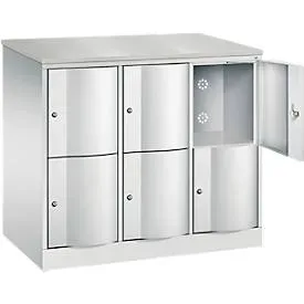 C+P Schliessfachschrank Resisto, 3 Abteile, 6 Fächer, B 1148 x T 640 x H 1077 mm, Lichtgrau