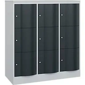 C+P Schliessfachschrank Resisto, 3 Abteile, 9 Fächer, B 1148 x T 540 x H 1255 mm, Verkehrsweiss