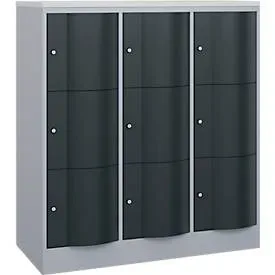 C+P Schliessfachschrank Resisto, 3 Abteile, 9 Fächer, B 1148 x T 540 x H 1255 mm, Weissalu/Anthrazitgrau