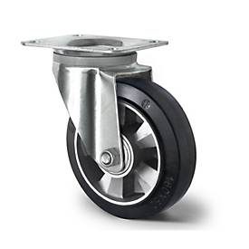 CASCOO Lenkrolle BAF4, mit Rad-ø 200 mm x B 50 mm, Aluminium-Felge, Elastik-Lauffläche, schwarz, Doppelkugellager, bis 500 kg