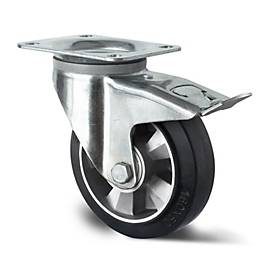 CASCOO Lenkrolle BAF4, mit Totalfeststeller, Rad-ø 125 mm x B 50 mm, Aluminium-Felge, Elastik-Lauffläche, schwarz, Doppelkugellager, bis 300 kg