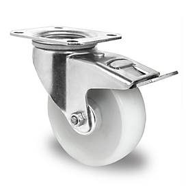 CASCOO Lenkrolle N0N0, mit Totalfeststeller, Rad-ø 100 mm x B 36 mm, Polyamid-Felge, Polyamid-Lauffläche, natur/weiss, Rollenlager, bis 150 kg